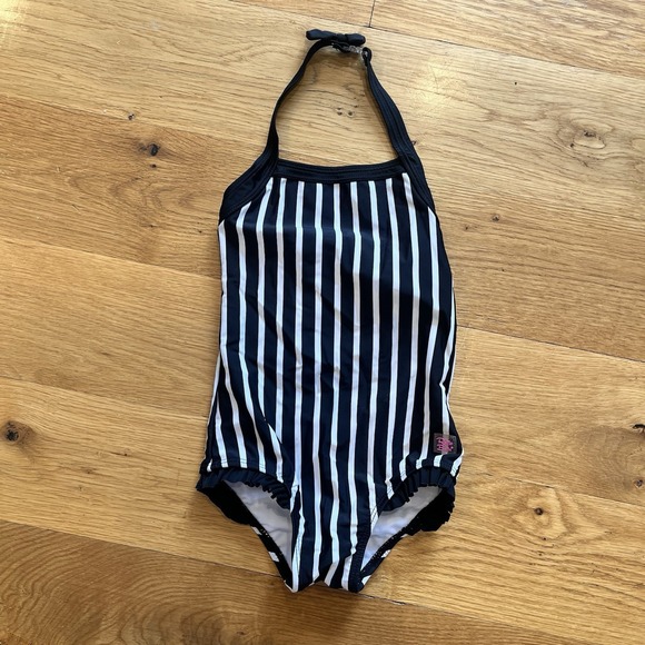 Rufflebutts Toddler Girl Black White Stripe Swimsuit Bows Size 4t - Picture 3 of 8